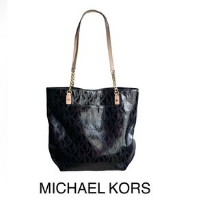 Michael Kors Jet Set NS Chain Tote Bag MK Signature Patent Leather and Dust Bag